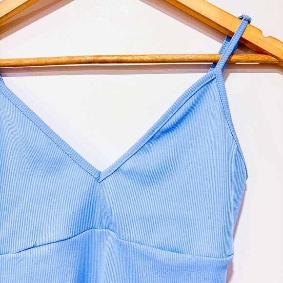 REVAMPED Blue Ribbed Bodysuit Minimalist Stretch Streetwear Top | Medium * - Picture 3 of 5